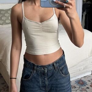 H&M Cream Ruched V-Neck Cropped Cami